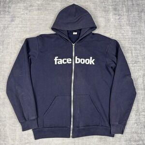 Facebook Sweatshirt Womans XL Blue Spell Out Zip Up Hoodie Y2K American Apperal